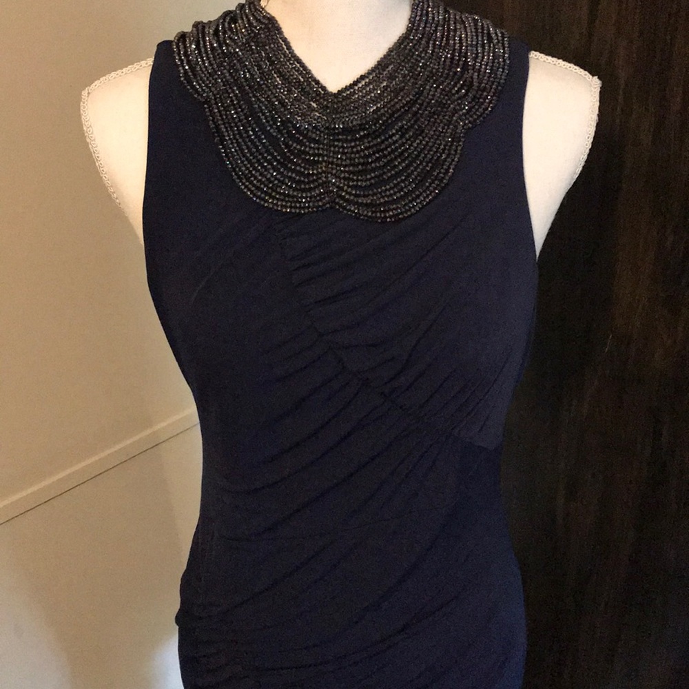 Bcbgeneration Form Fitting Navy Ruched Dress - M - image 2